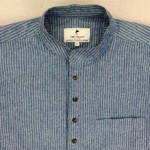 Lee Valley Ireland Work Shirt Mens XL Blue Striped Band Collar Preppy Casual
